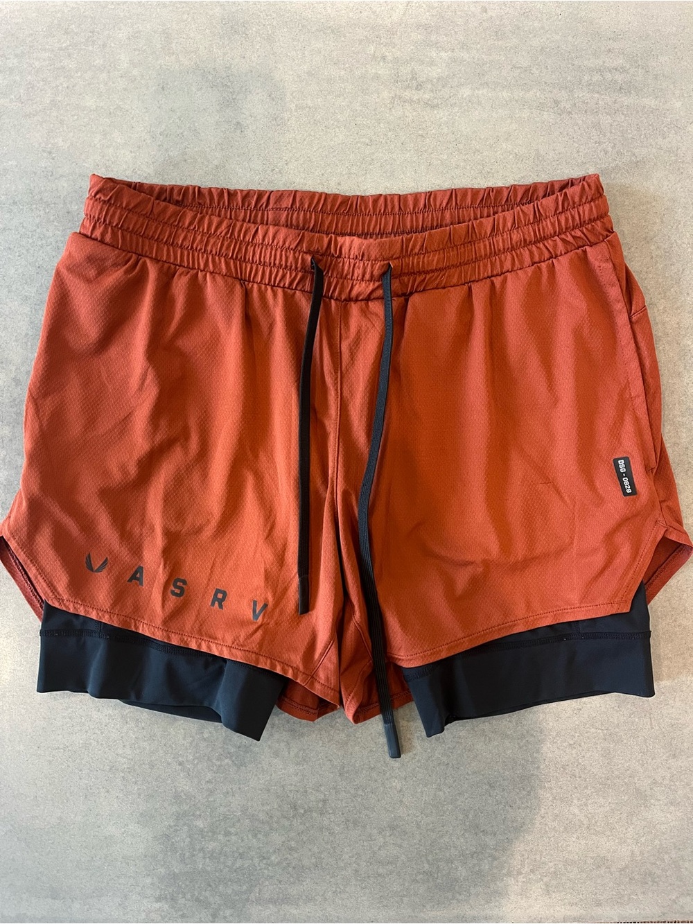 ASRV Men's Rust Orange Two-Layer Athletic Shorts with Black Liner - Size XL